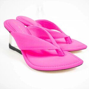 Good American Cinder-f*king-rella Thong Wedges Hot Pink